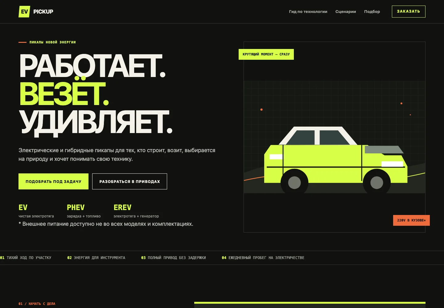 Главная страница сайта EV Pickup